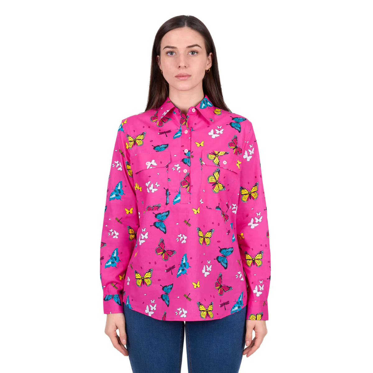 Hard Slog Womens Gizelle Half Button L/S Shirt (H6W2101169) Hot Pink - Image 4
