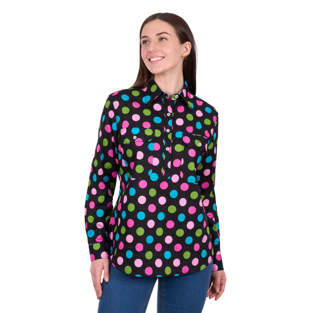 Hard Slog Womens Rena Half Button L/S Shirt (H6W2101178) Multi