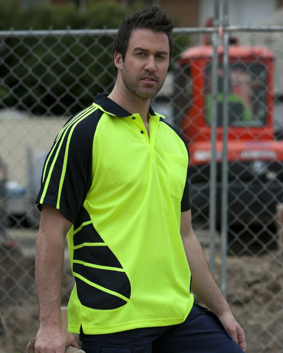JB's Mens Hi Vis S/S Spider Polo (6HSP) Lime/Navy - Image 2