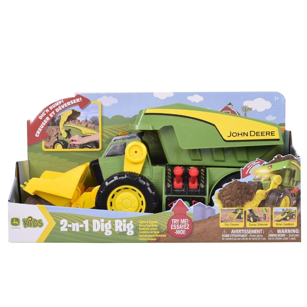 John Deere 2-n-1 Dig Rig Dump Truck & Front End Loader with Lights, Sounds & Motorized Drive (470273) - Image 2