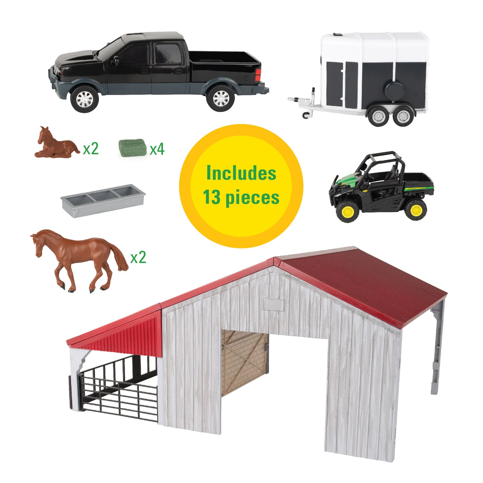 John Deere Childrens 1:32 Weathered Barn Playset With Horses (47522) - Image 7