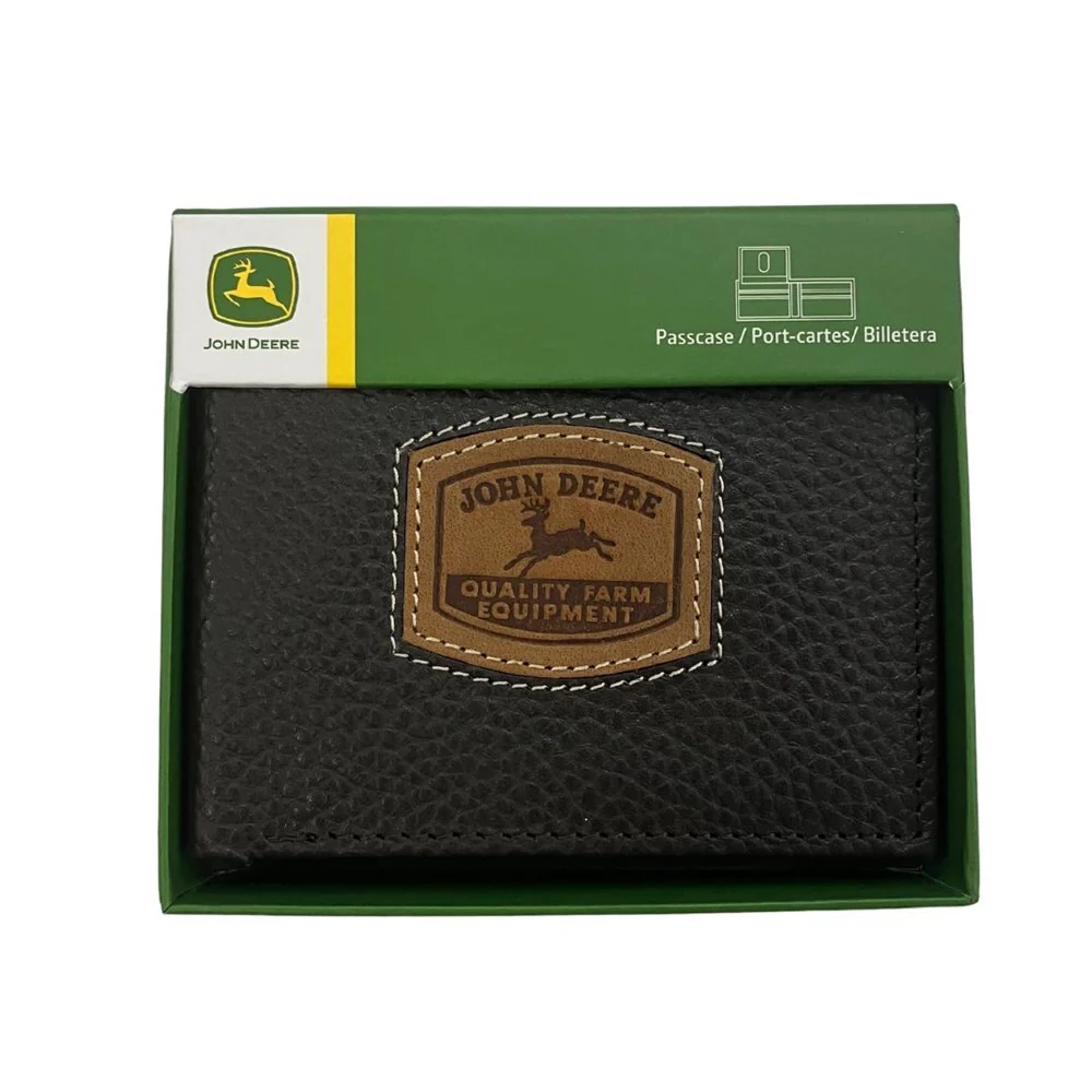 John Deere Mens Historic Trademark Patch Pebble Grain Leather Bi-Fold Wallet (4054000-200) Brown - Image 2