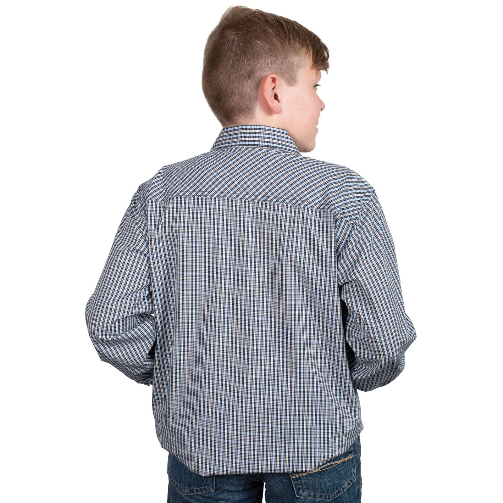 Just Country Boys Brayden Half Button L/S Print Shirt (BWLS2585) Navy/Light Blue Check - Image 2