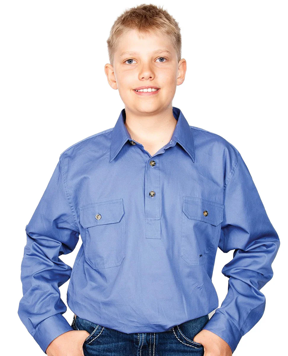 Just Country Boys Lachlan Half Button Work Shirt (30303) Blue - Image 4