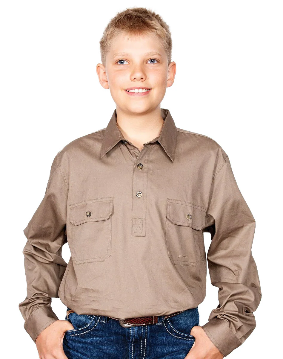 Just Country Boys Lachlan Half Button Work Shirt (30303) Brown