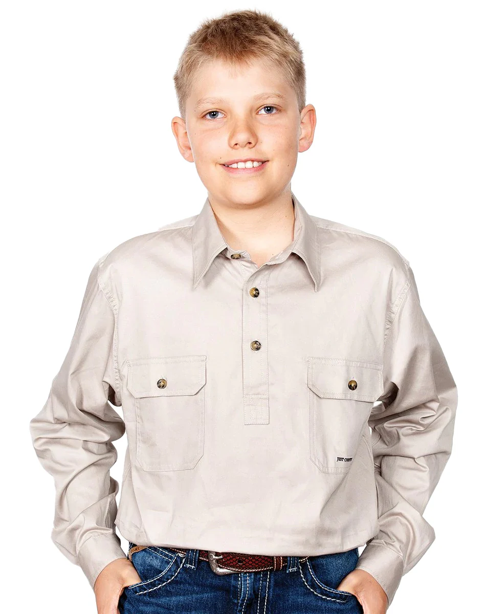 Just Country Boys Lachlan Half Button Work Shirt (30303) Stone