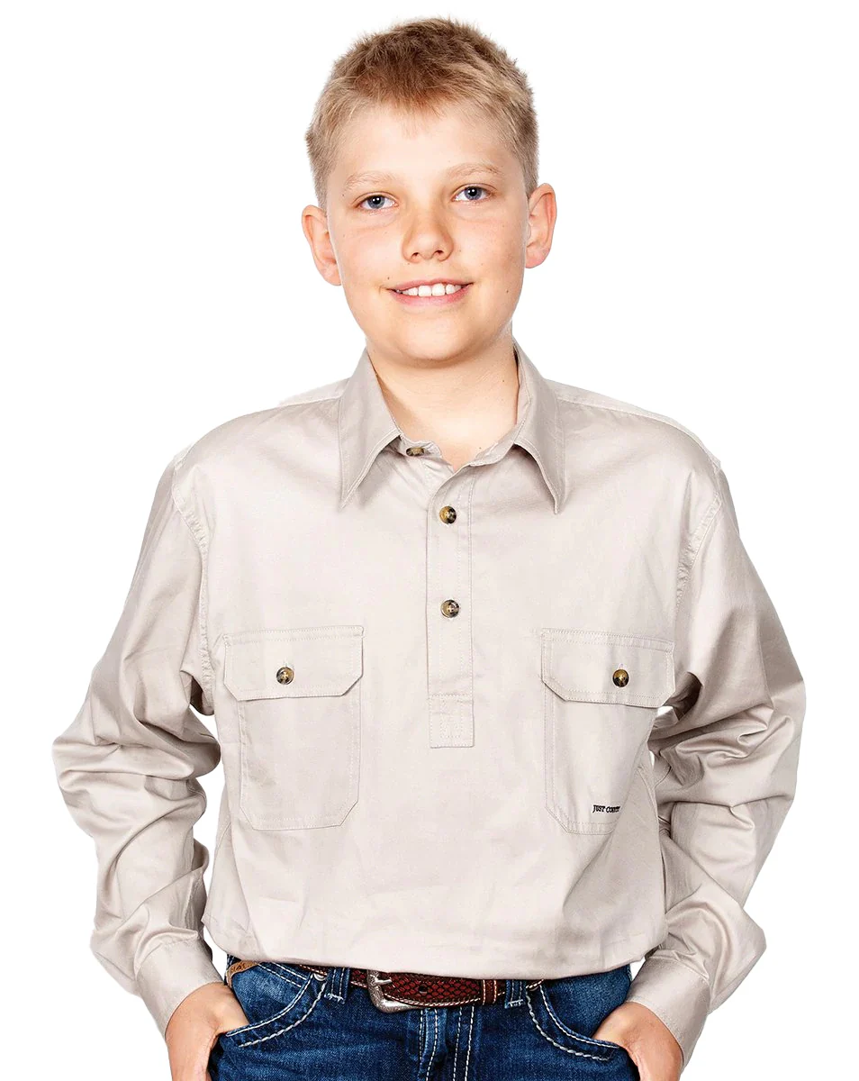 Just Country Boys Lachlan Half Button Work Shirt (30303) Stone - Image 6