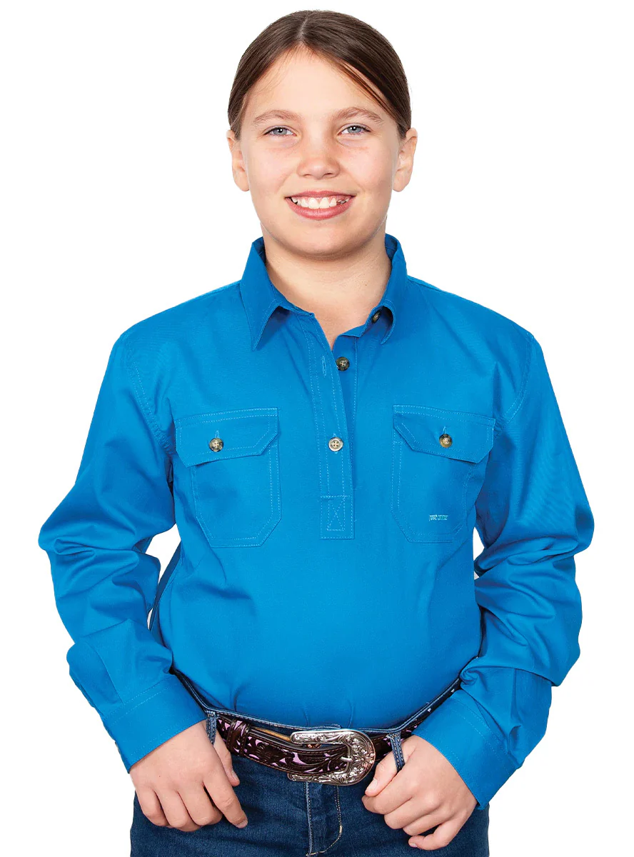Just Country Girls Kenzie Half Button Work Shirt (60606) Blue Jewel - Image 5