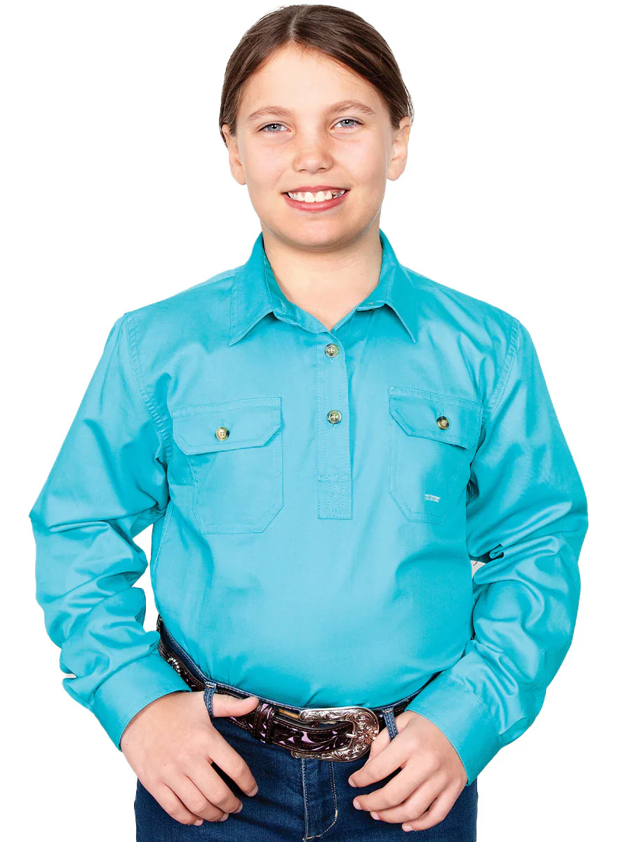 Just Country Girls Kenzie Half Button Work Shirt (60606) Turquoise - Image 5