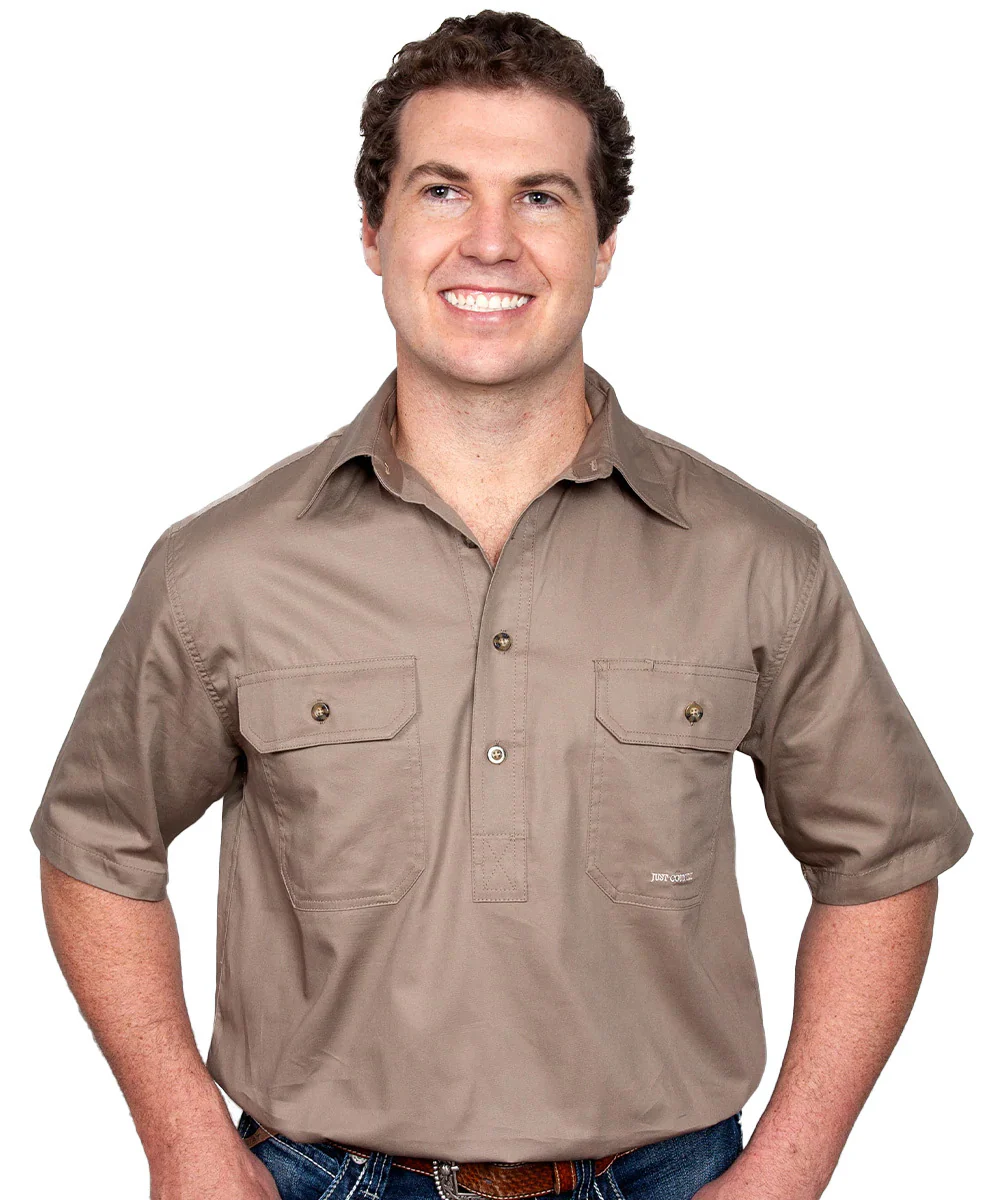 Just Country Mens Adam S/S Half Button Work Shirt (10104) Brown - Image 8