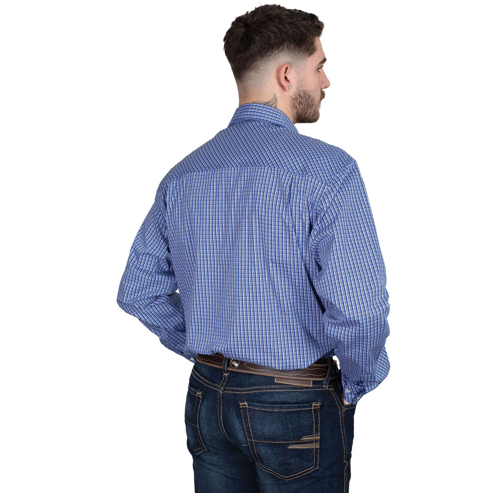 Just Country Mens Austin Full Button Print Shirt (MWLS2588) Cobalt/Light Blue Check - Image 2