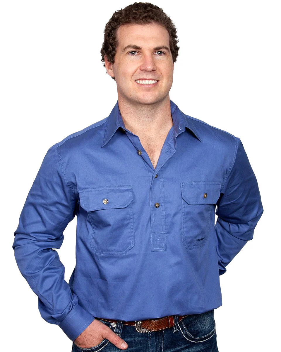 Just Country Mens Cameron Half Button Work Shirt (10101) Blue - Image 10