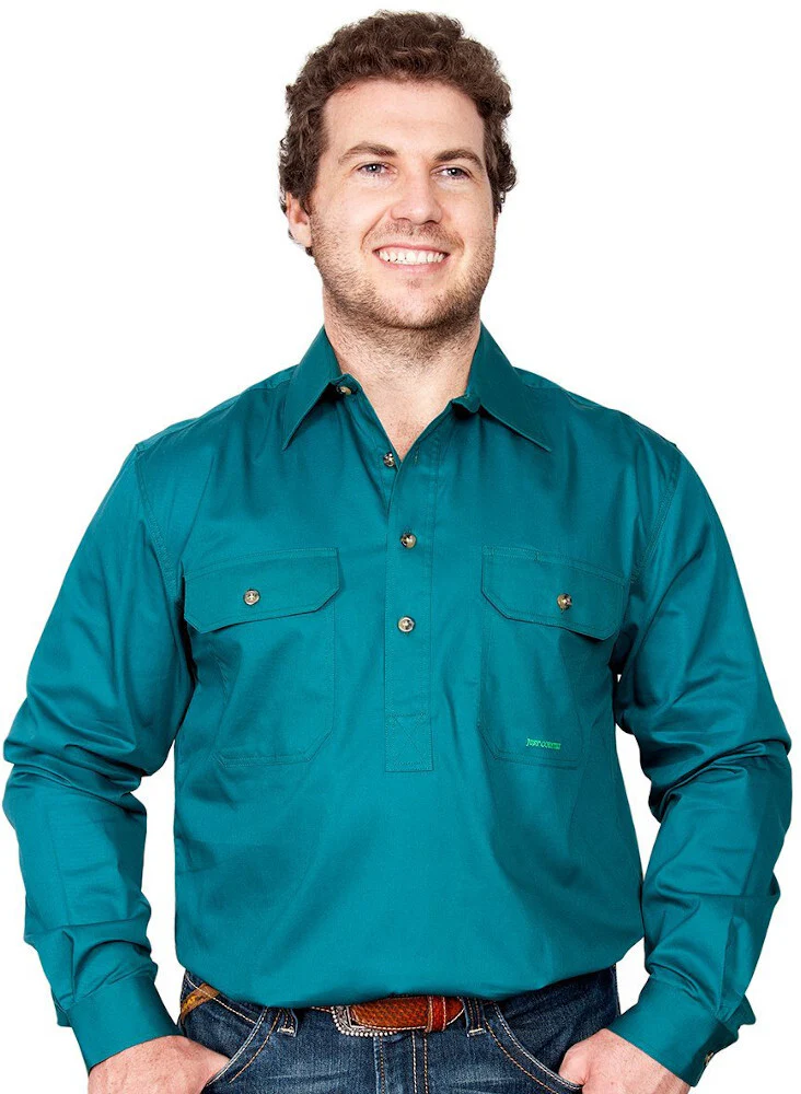 Just Country Mens Cameron Half Button Work Shirt (10101) Forest Green - Image 10
