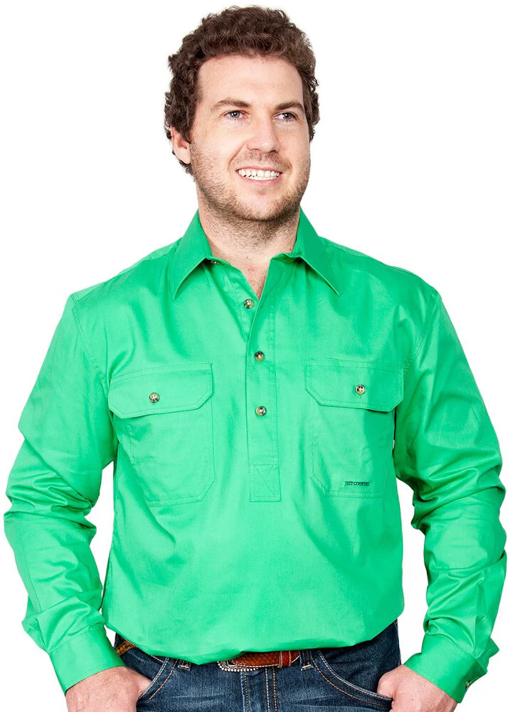 Just Country Mens Cameron Half Button Work Shirt (10101) Ivy Green - Image 10