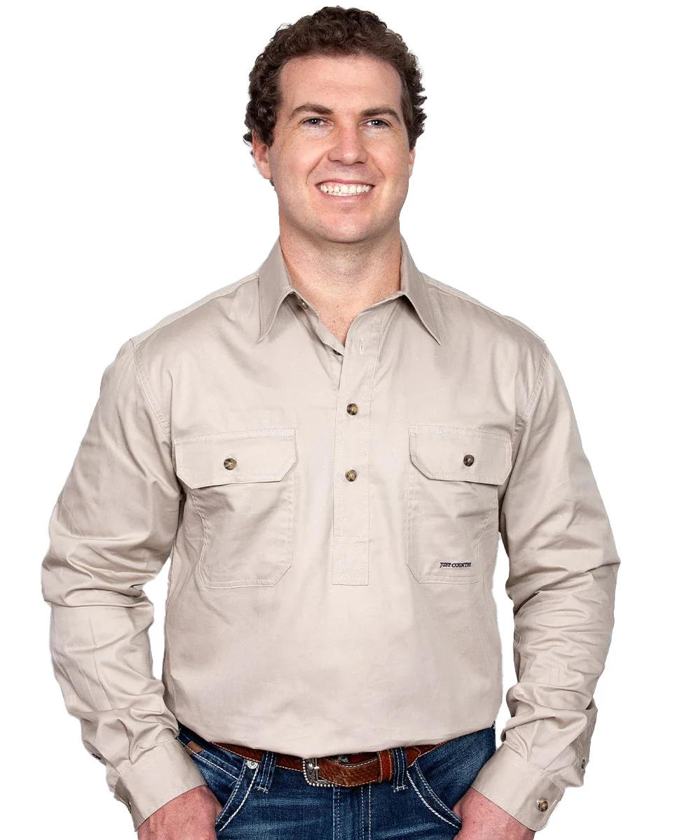 Just Country Mens Cameron Half Button Work Shirt (10101) Stone - Image 10