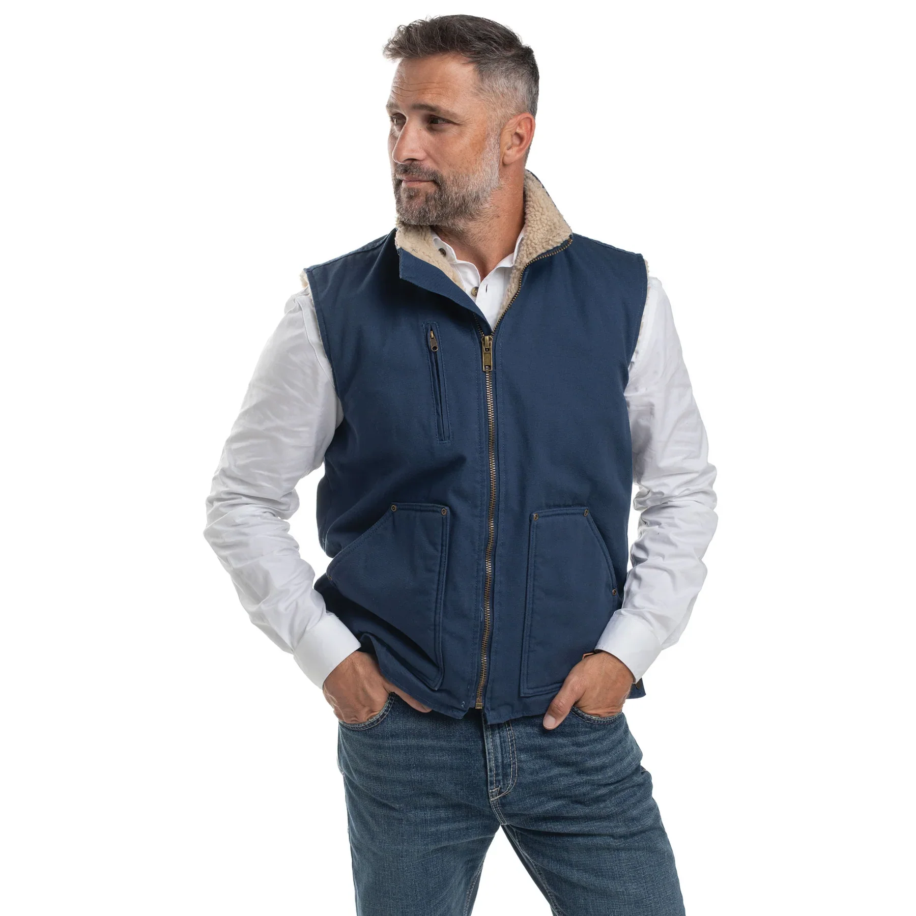 Just Country Unisex Diamantina Sherpa Vest (MWOV2302) Navy - Image 2