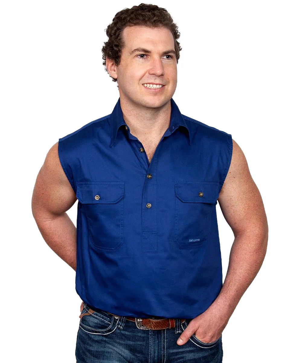 Just Country Mens Jack Sleeveless Half Button Work Shirt (10103) Cobalt - Image 10