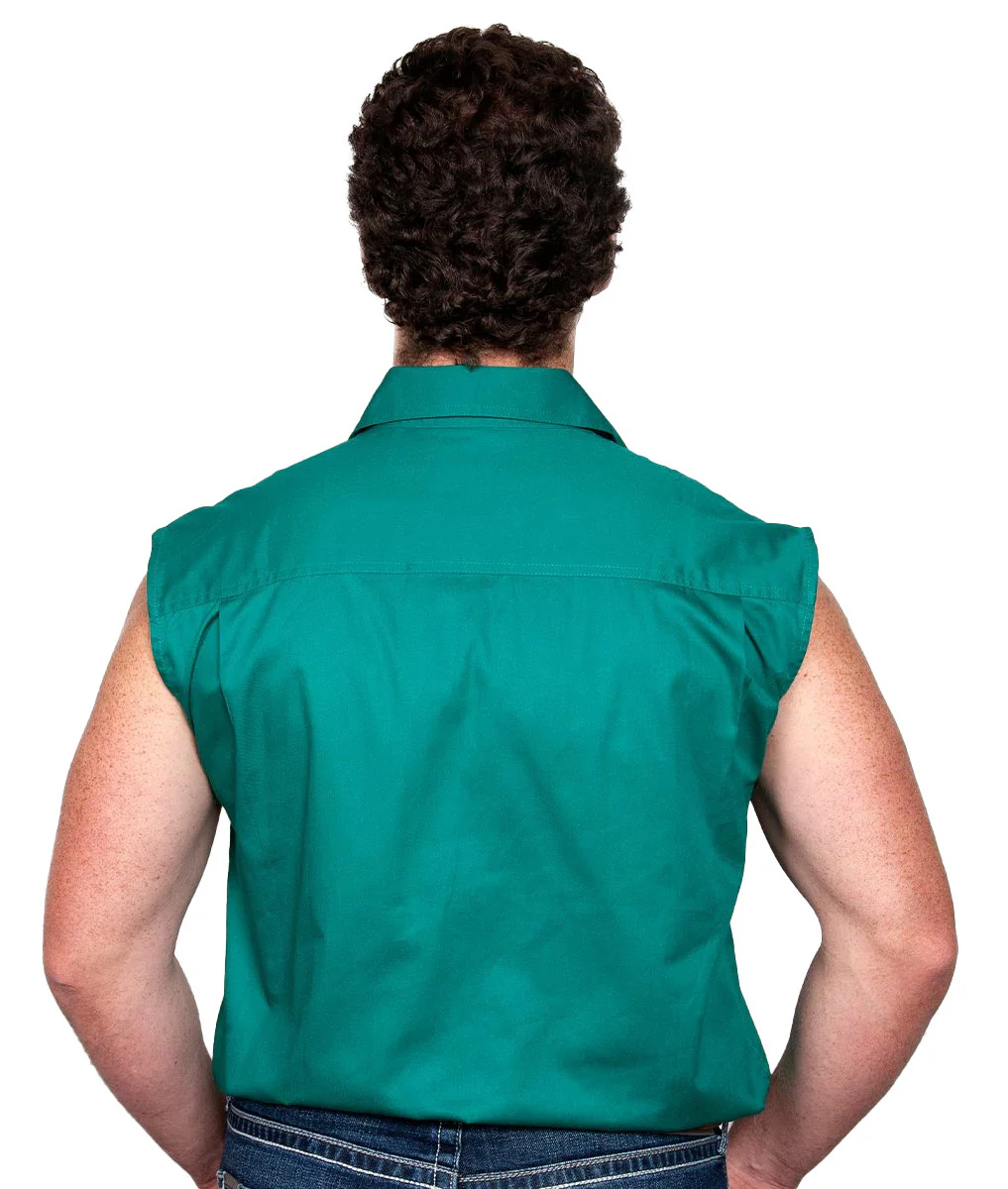 Just Country Mens Jack Sleeveless Half Button Work Shirt (10103) Dark Green - Image 2