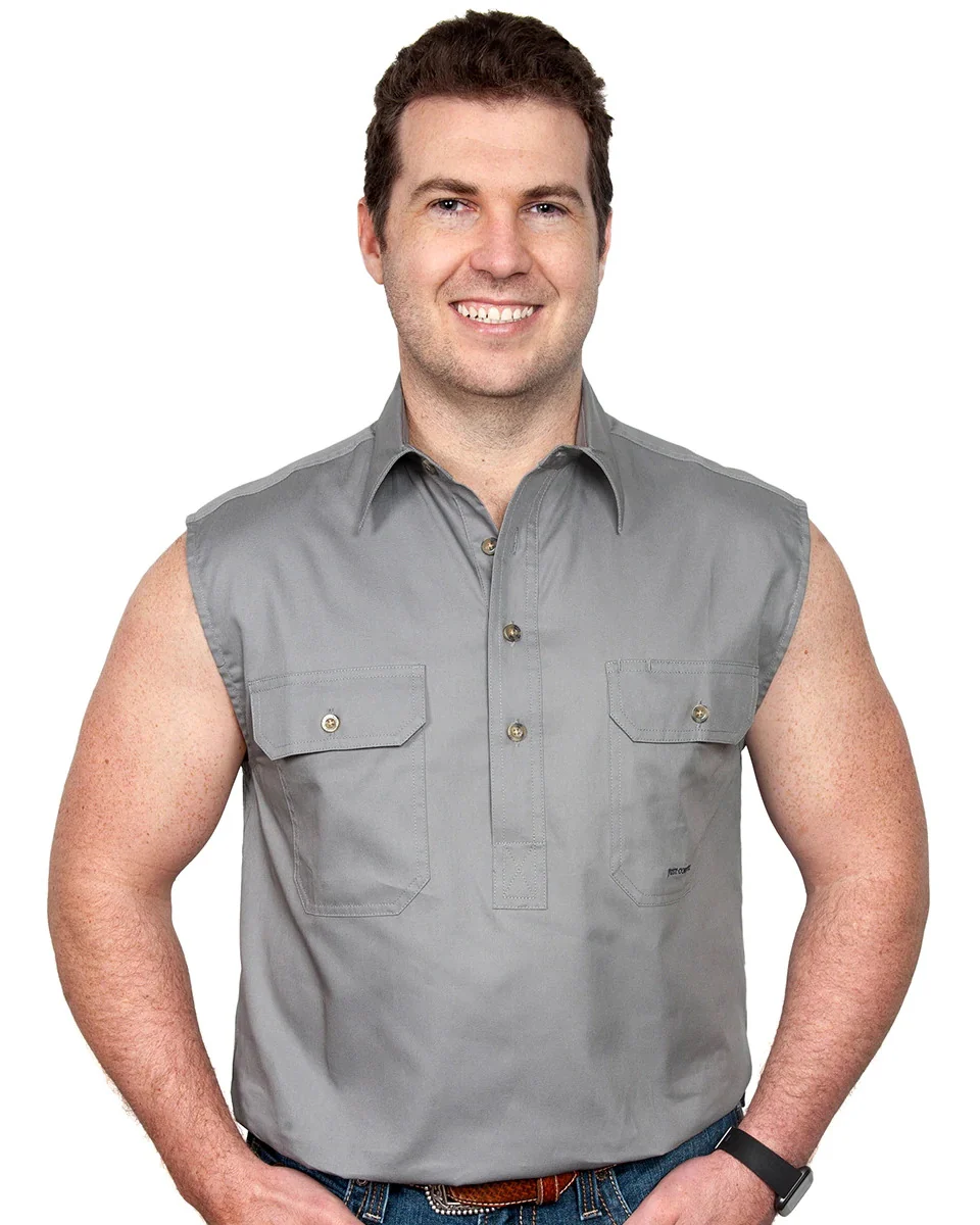 Just Country Mens Jack Sleeveless Half Button Work Shirt (10103) Steel Grey - Image 7