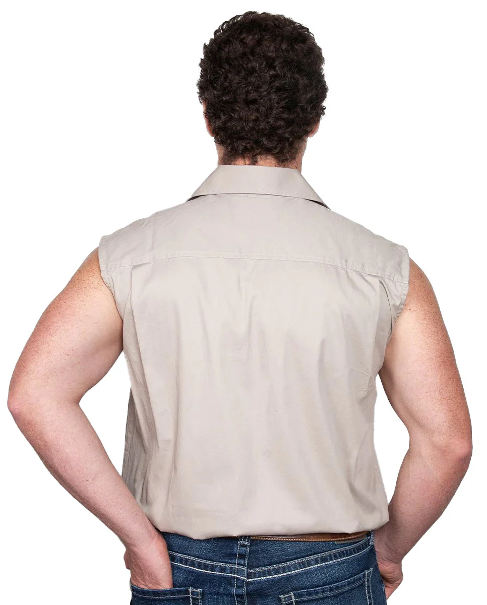 Just Country Mens Jack Sleeveless Half Button Work Shirt (10103) Stone - Image 2
