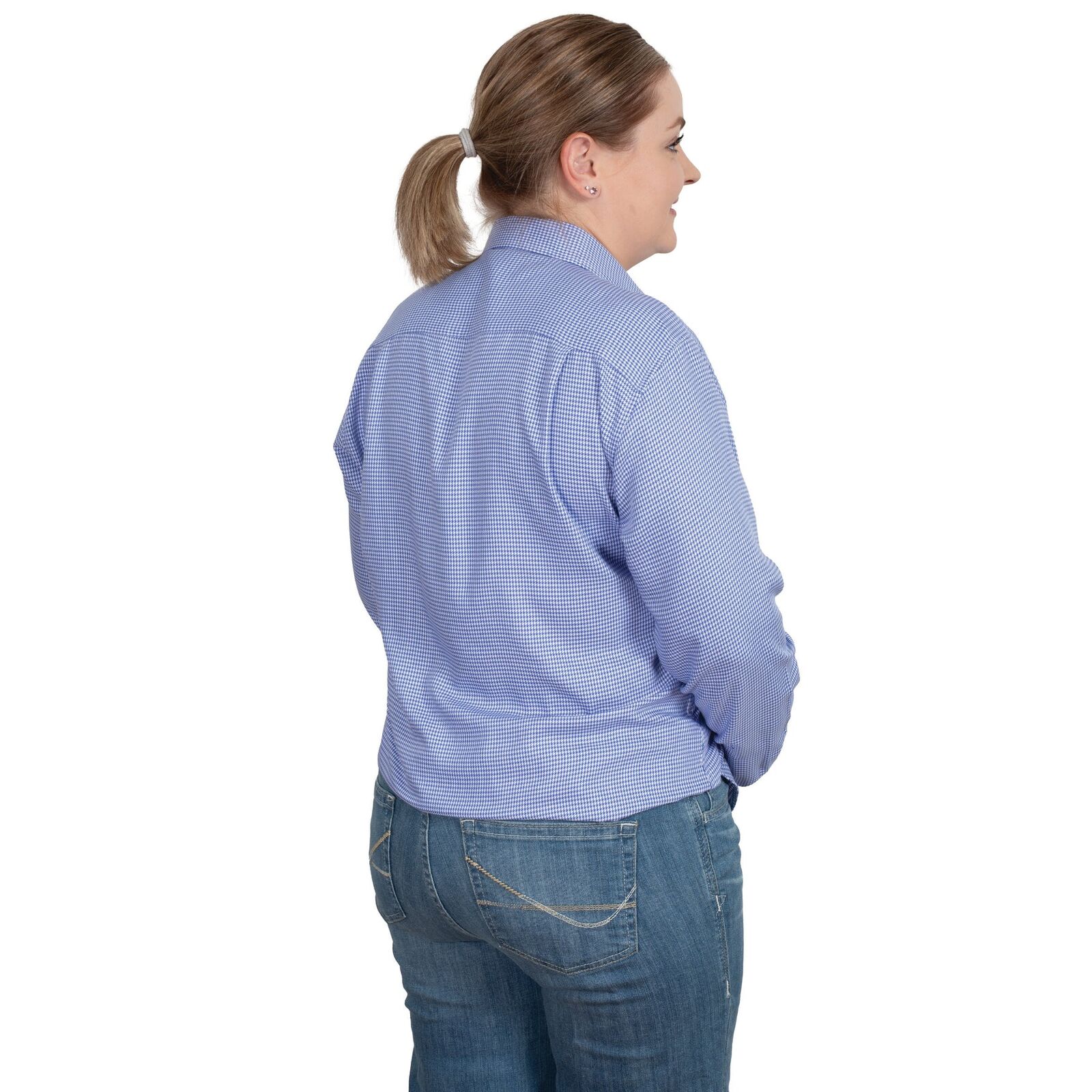 Just Country Womens Brooke Bamboo Blend Full Button L/S Work Shirt (WBLS2402) Blue Houndstooth - Image 2