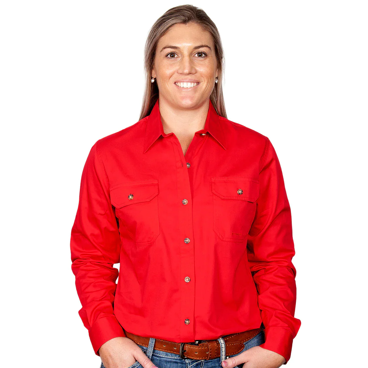 Just Country Womens Brooke Work Shirt (50502) Chilli - Image 5