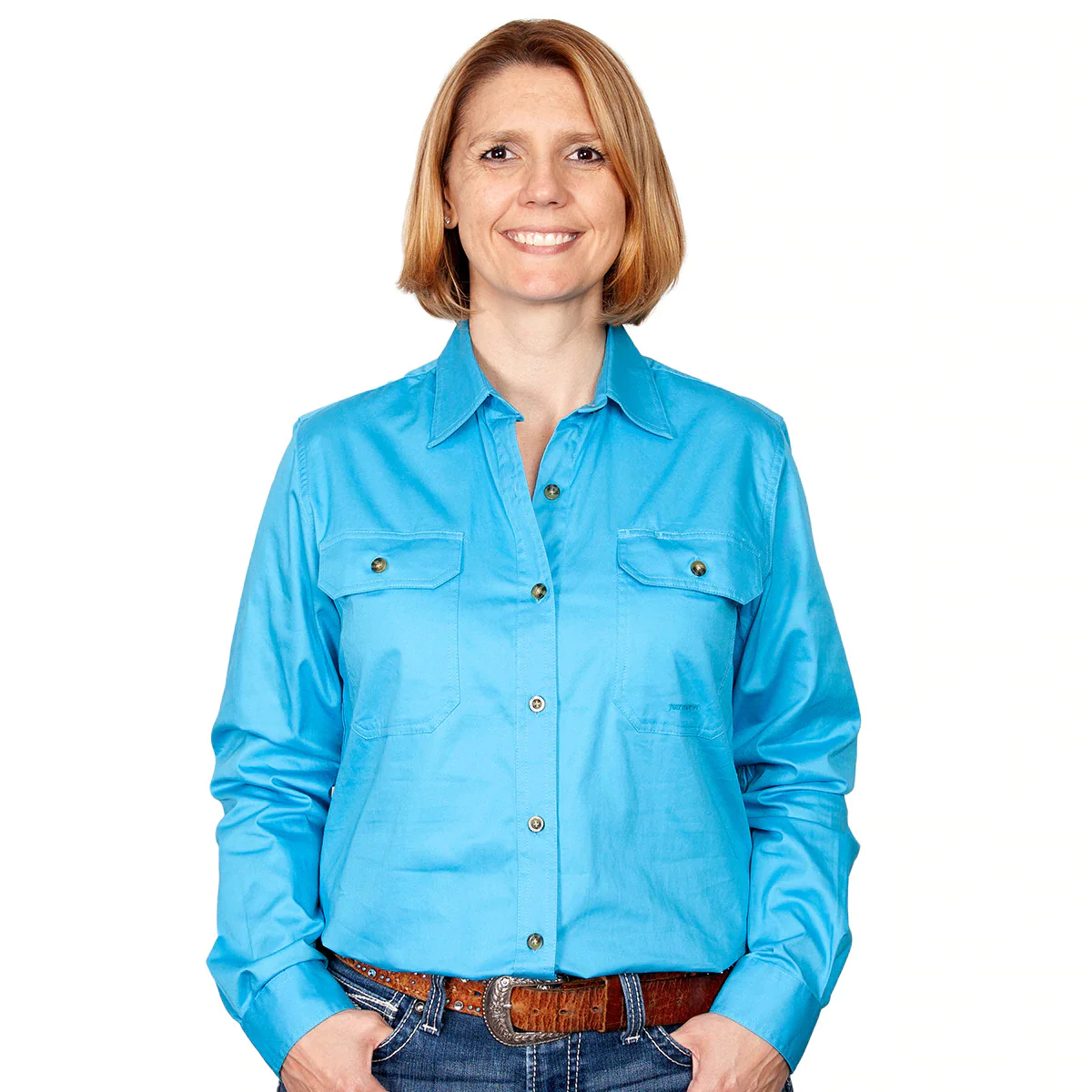 Just Country Womens Brooke Work Shirt (50502) Sky - Image 3