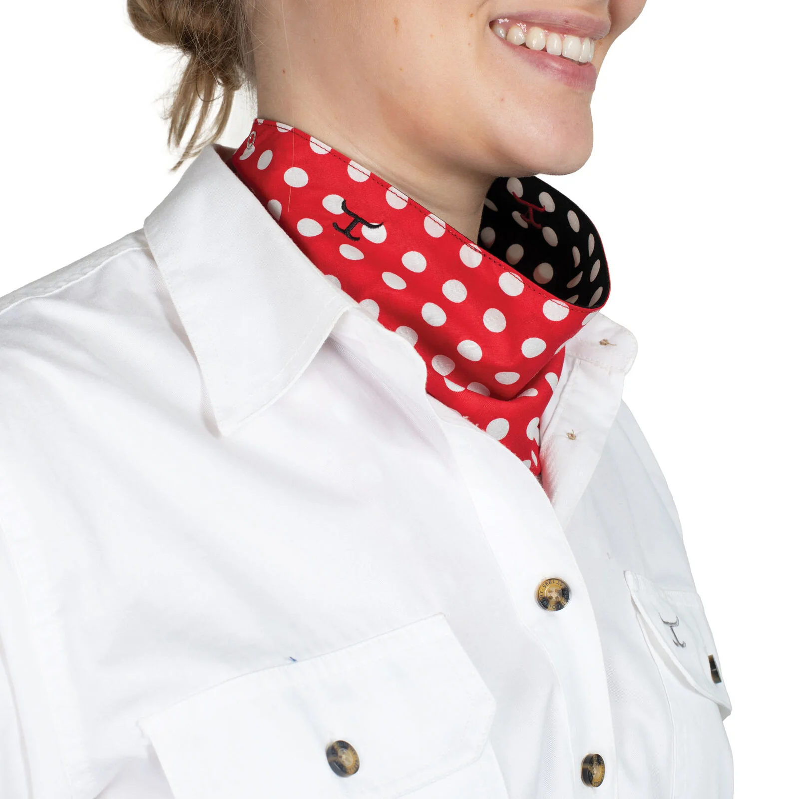 Just Country Womens Carlee Double Sided Scarf (SCF2558) Black Polka Dot/Red Polka Dot - Image 2