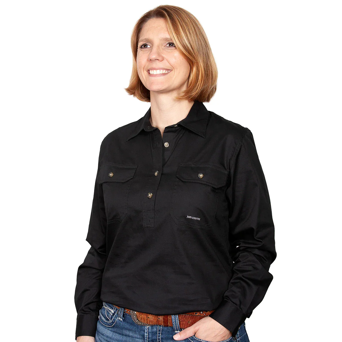 Just Country Womens Jahna Half Button Work Shirt (50505) Black - Image 9
