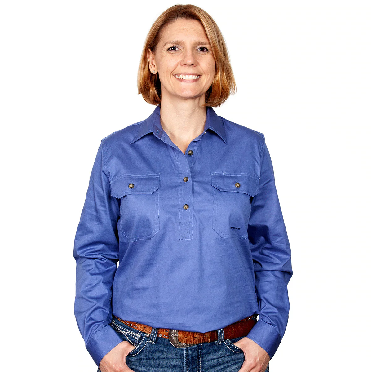 Just Country Womens Jahna Half Button Work Shirt (50505) Blue - Image 5