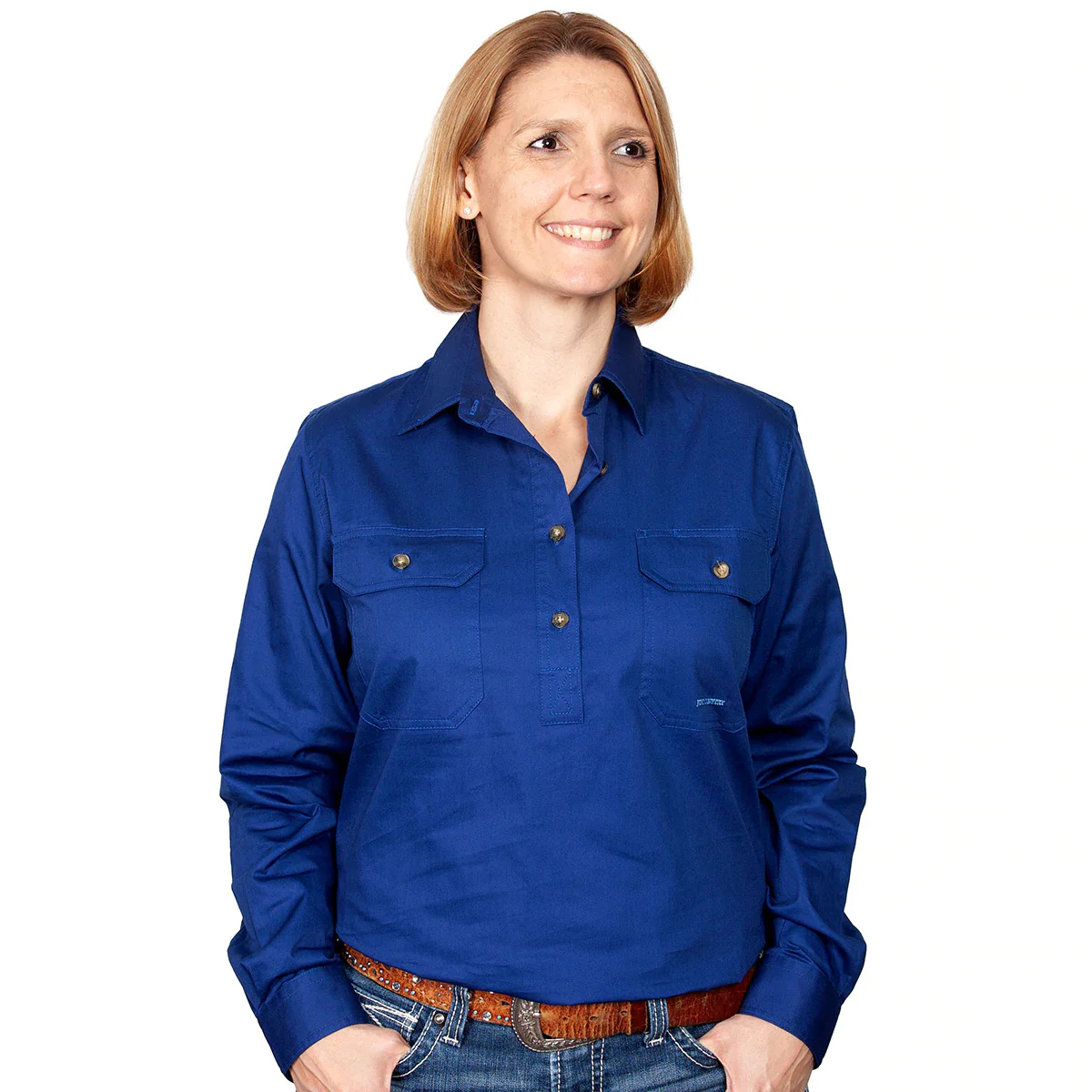 Just Country Womens Jahna Half Button Work Shirt (50505) Cobalt - Image 5