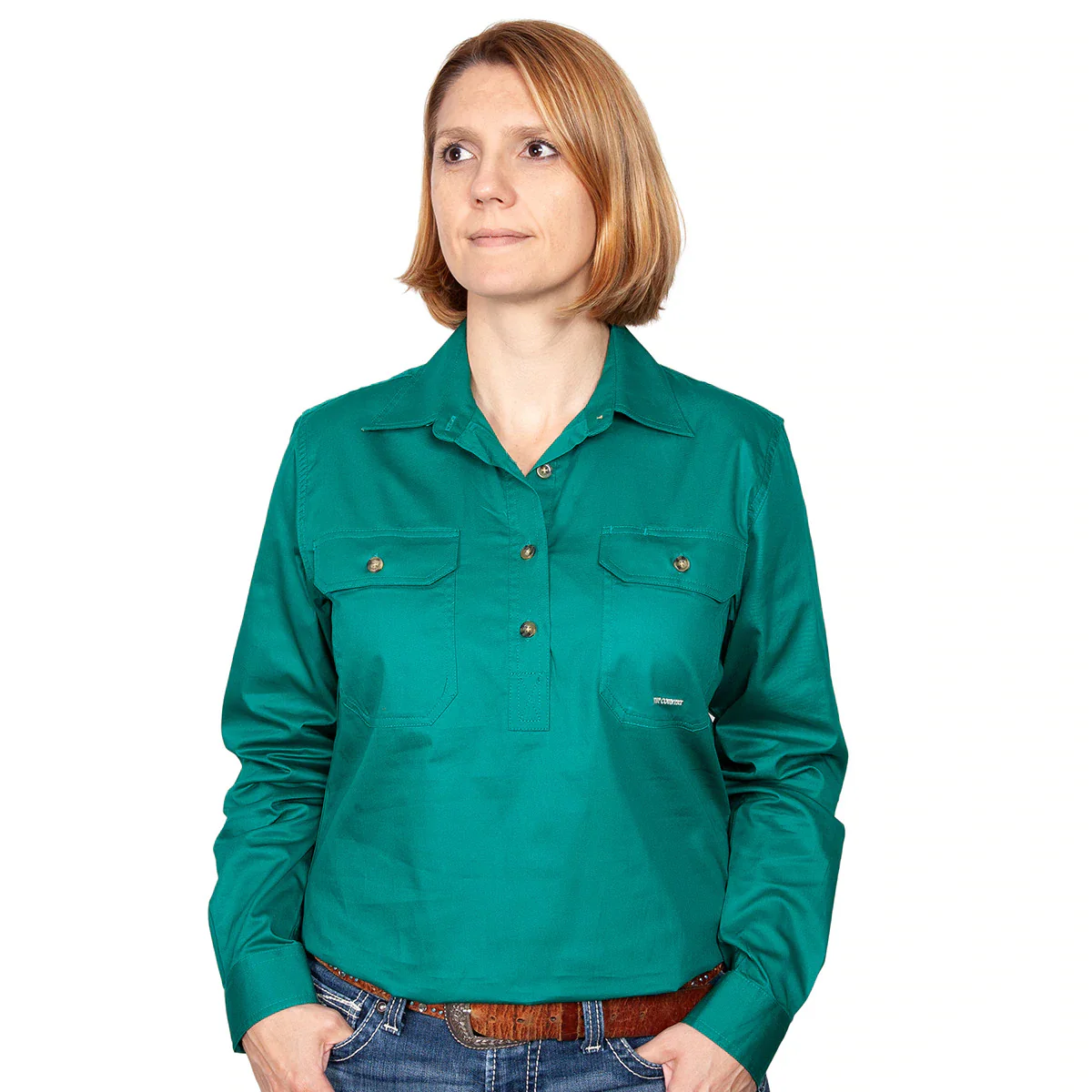Just Country Womens Jahna Half Button Work Shirt (50505) Dark Green - Image 8