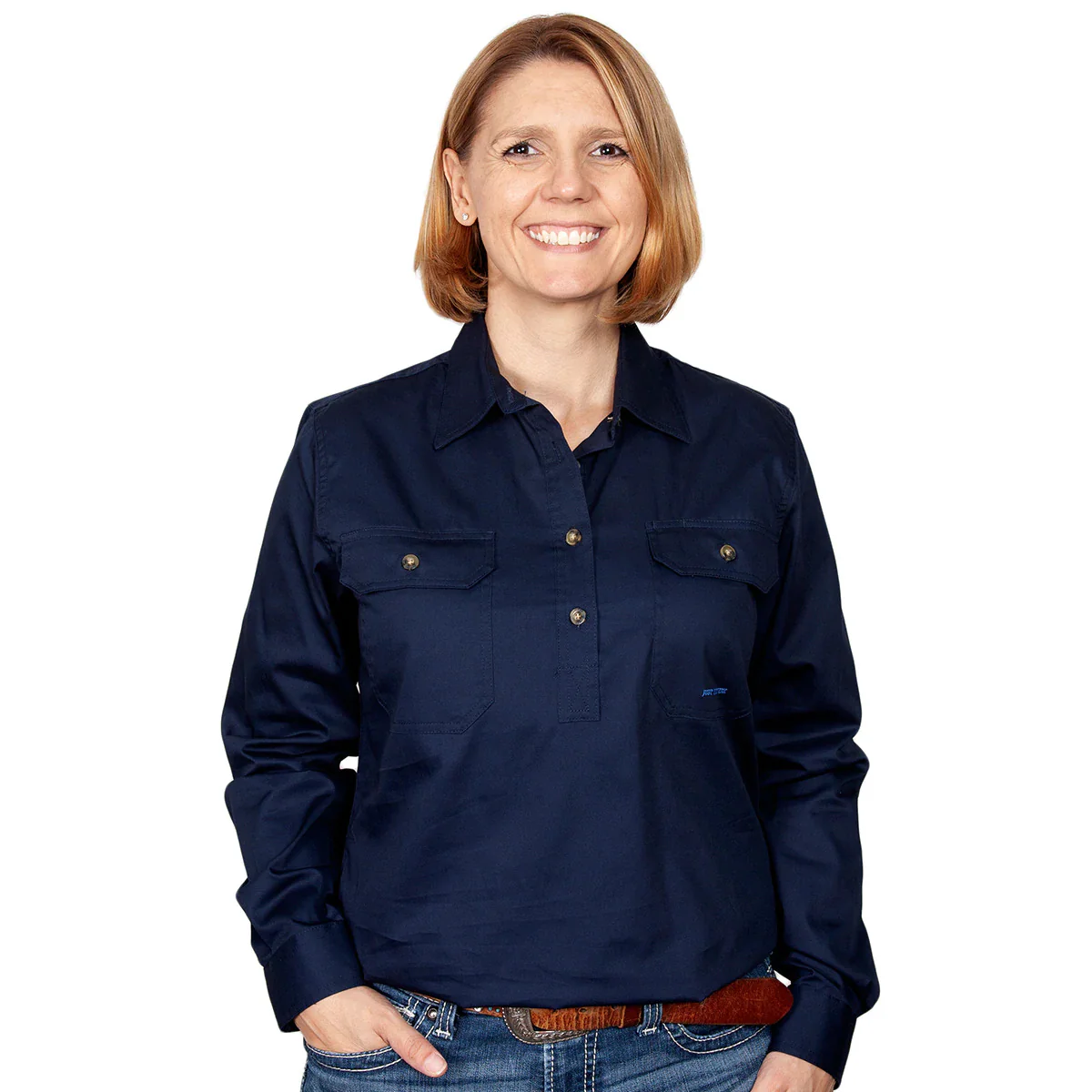 Just Country Womens Jahna Half Button Work Shirt (50505) Navy - Image 8