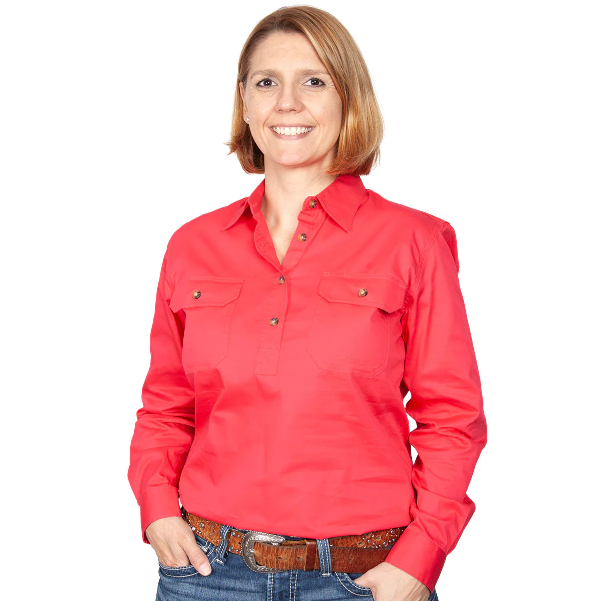 Just Country Womens Jahna Half Button Work Shirt (50505) Raspberry - Image 4