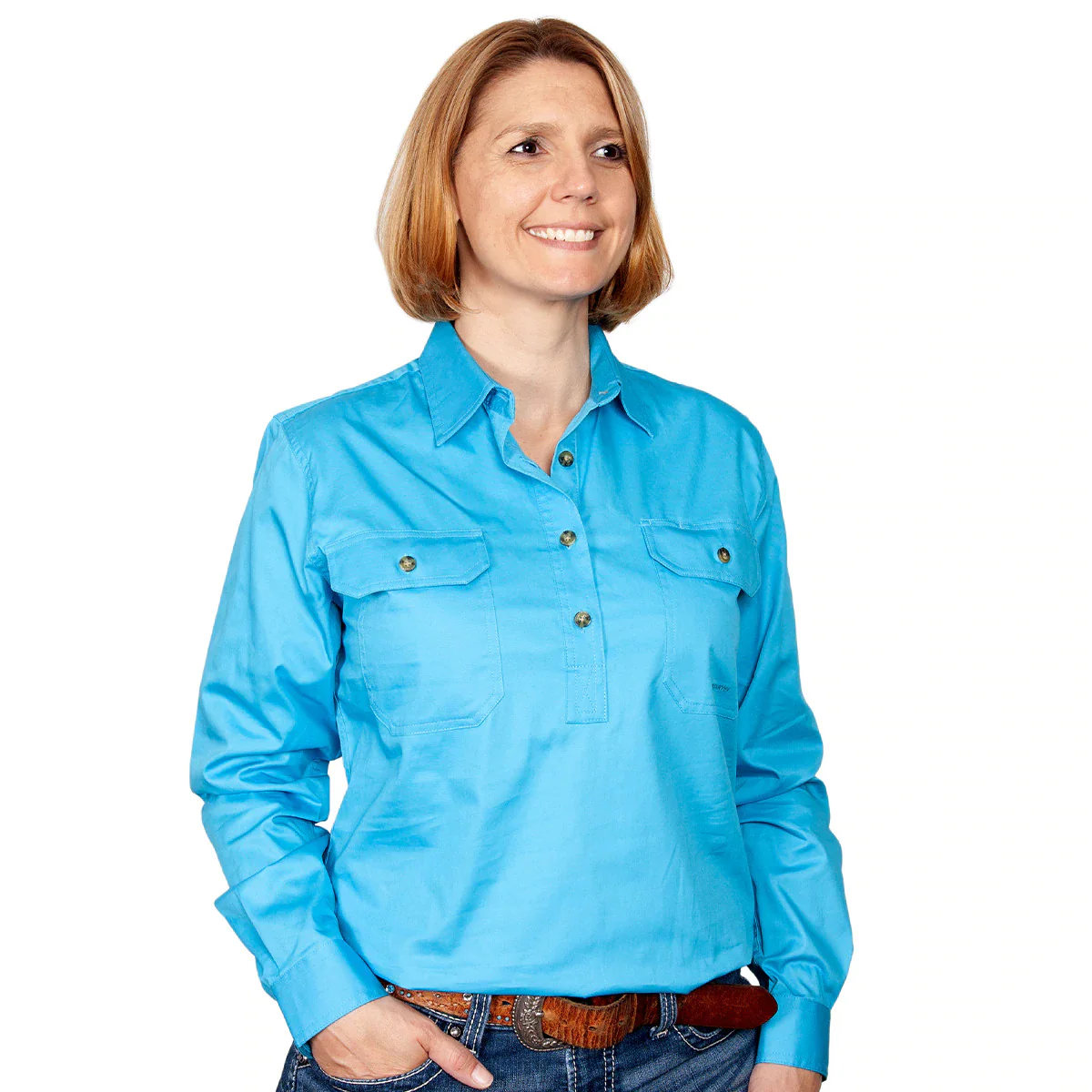 Just Country Womens Jahna Half Button Work Shirt (50505) Sky - Image 7