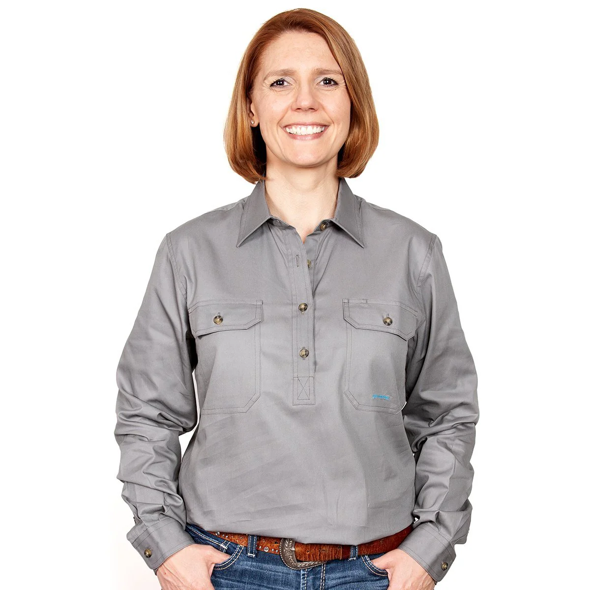 Just Country Womens Jahna Half Button Work Shirt (50505) Steel Grey - Image 6