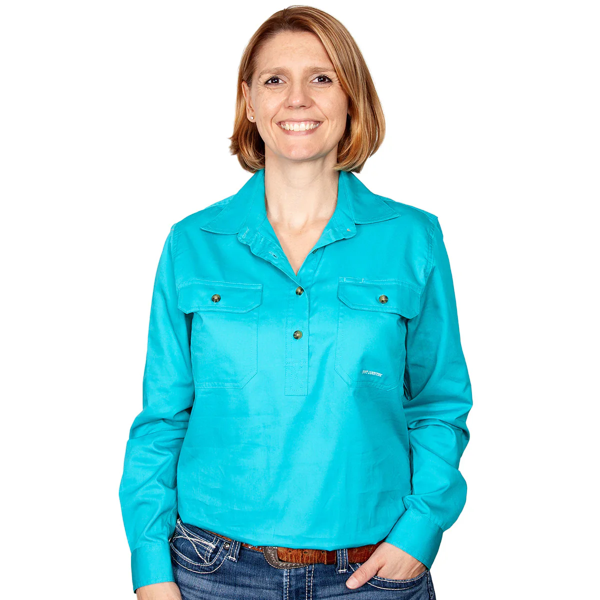 Just Country Womens Jahna Half Button Work Shirt (50505) Turquoise - Image 11