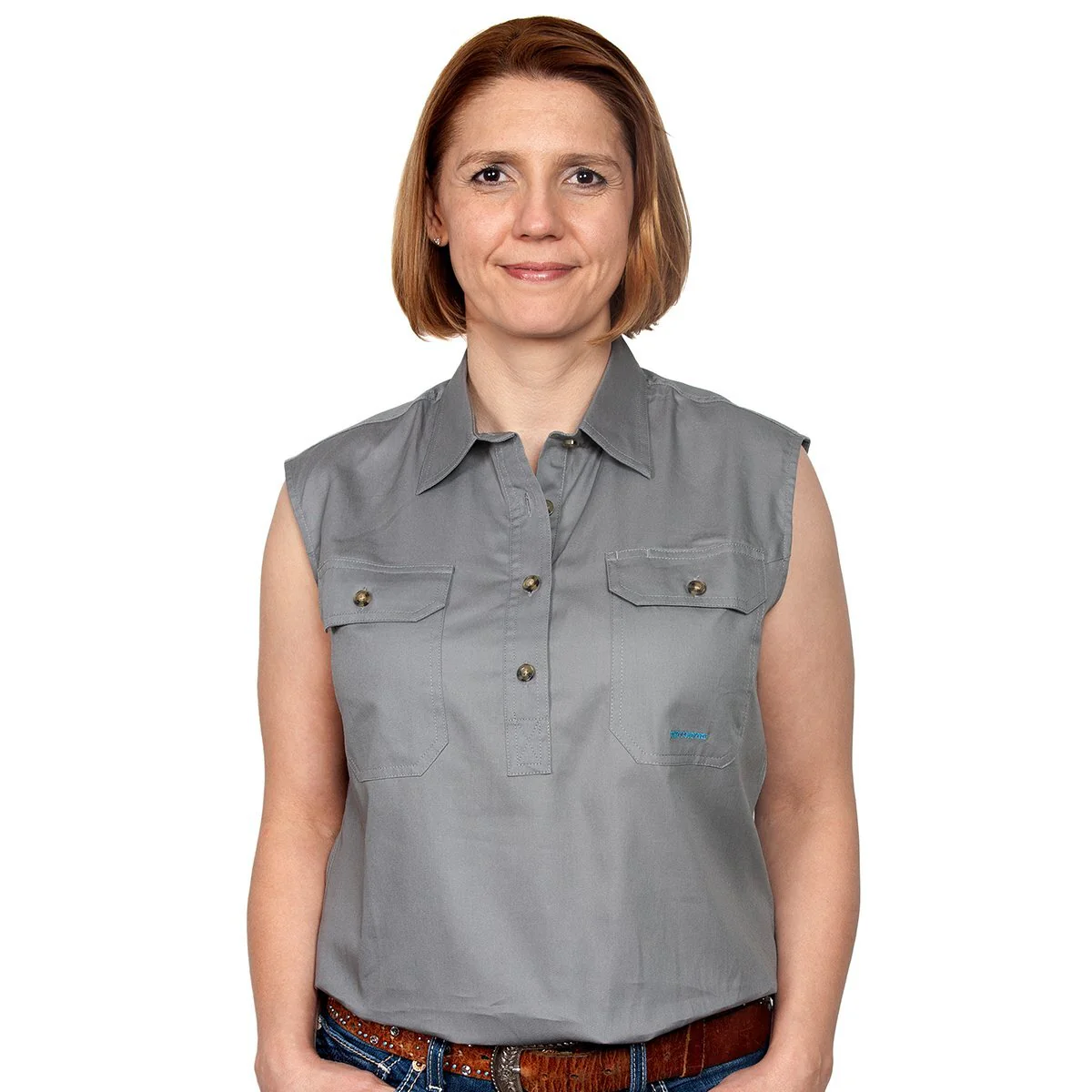 Just Country Womens Kerry Sleeveless Half Button Work Shirt (50503) Steel Grey - Image 8