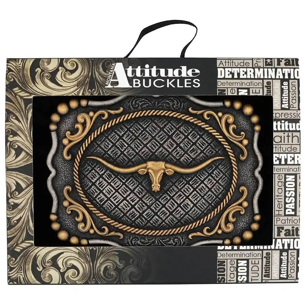 Montana Silversmiths Framed Longhorn Attitude Buckle (A1003P) - Image 3
