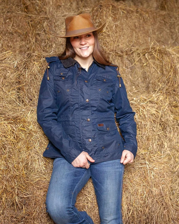 Outback Trading Womens Jillaroo Oilskin Jacket (2184) Navy  [SD] - Image 7