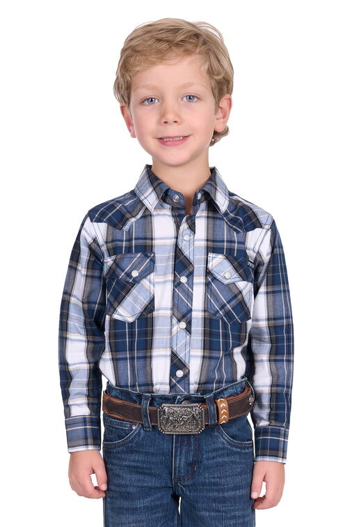 Pure Western Boys Nicholas L/S Shirt (P5S3100071) Navy/Tan - Image 2