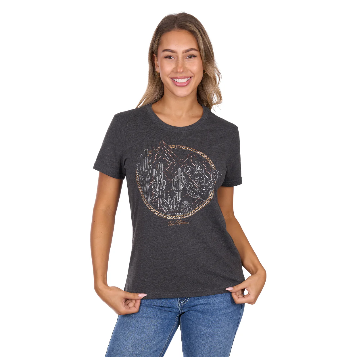 Pure Western Womens Destiny S/S Tee (P6W2598211) Charcoal Marle