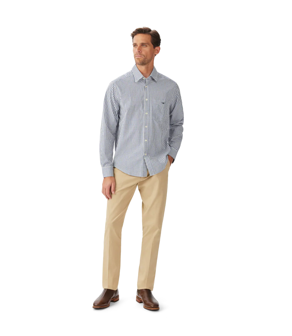 R.M.Williams Mens Augusta Classic Poplin L/S Shirt (SHU01PS01) White Blue - Image 3