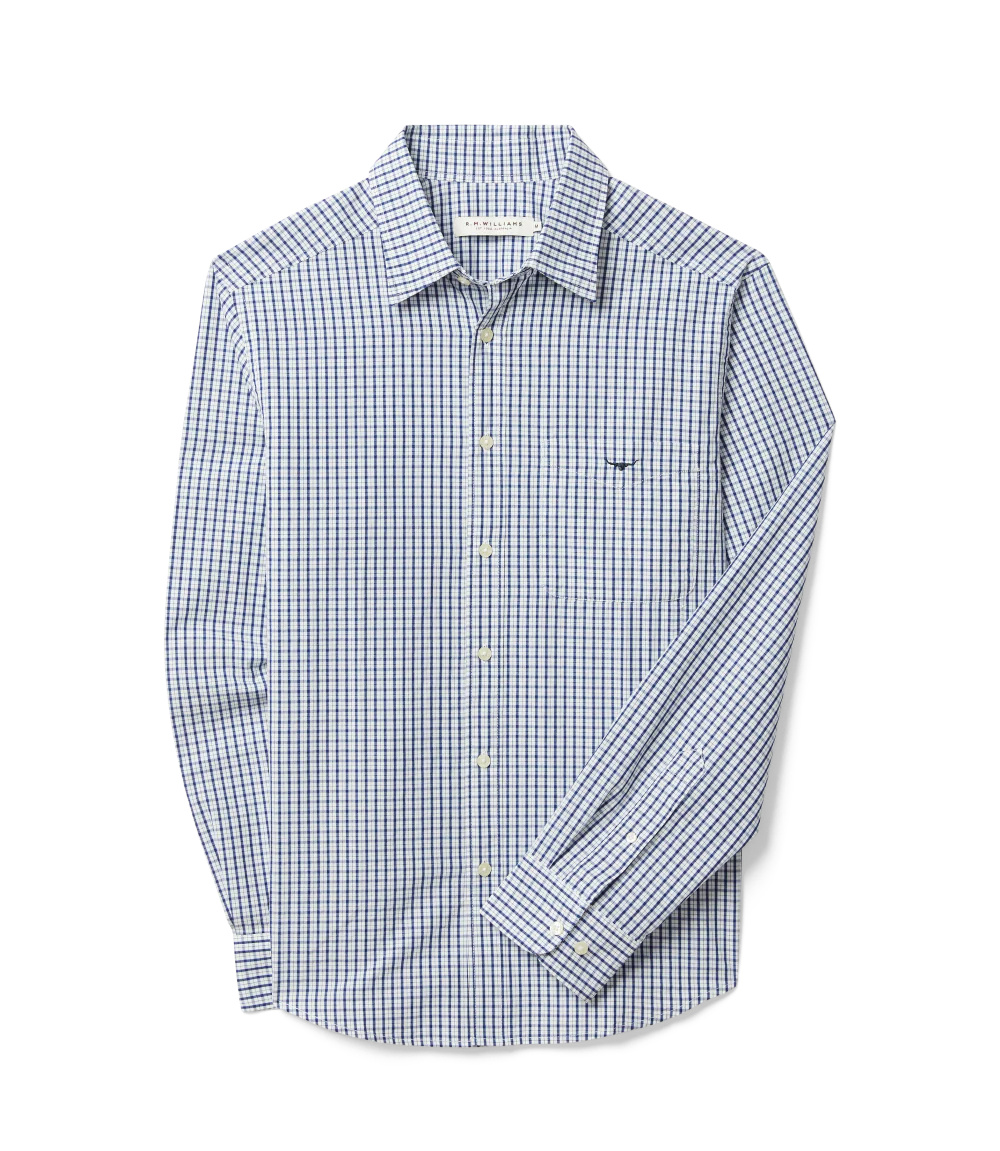 R.M.Williams Mens Augusta Classic Poplin L/S Shirt (SHU01PS01) White Blue - Image 4