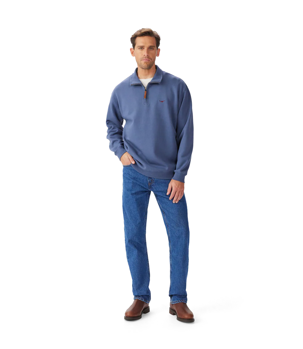 R.M.Williams Mens Mulyungarie 1/4 Zip Jumper (KZU00BB01) Blue - Image 3