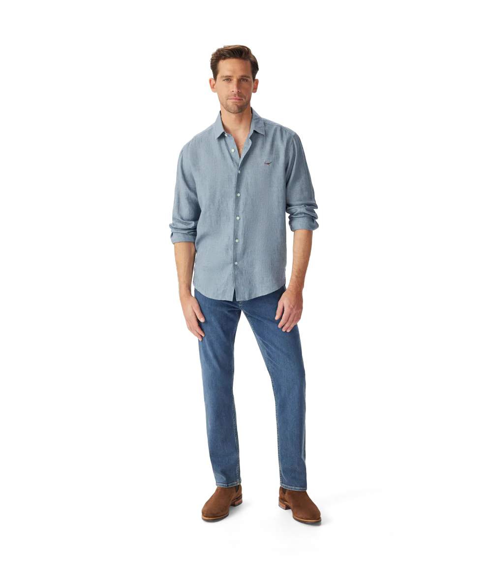 R.M.Williams Mens Newman Classic L/S Linen Shirt (SHU00LI01) Steel Blue - Image 3