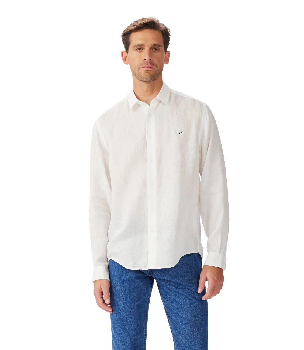 R.M.Williams Mens Newman Classic Linen L/S Shirt (SHU00LI01) White