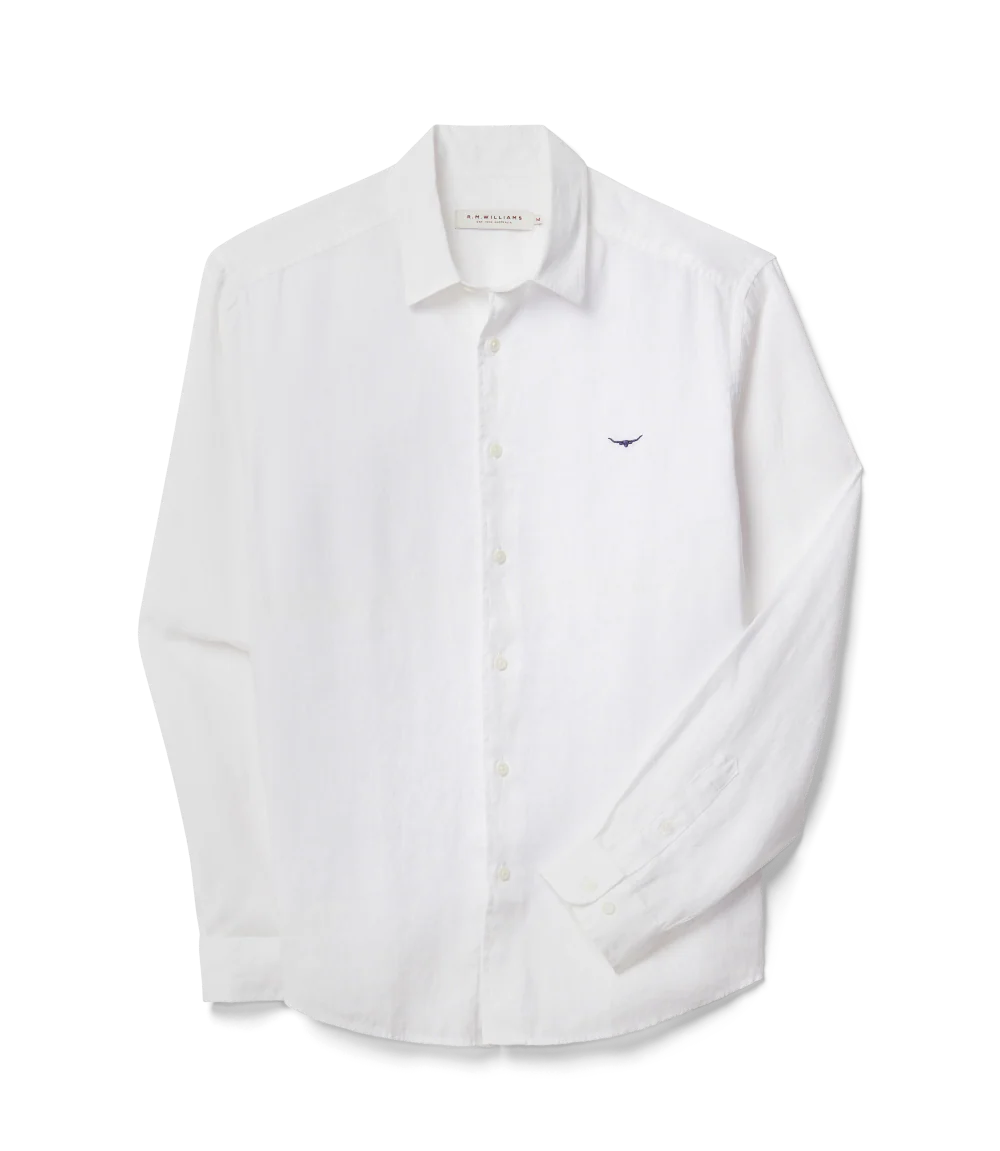 R.M.Williams Mens Newman Classic Linen L/S Shirt (SHU00LI01) White - Image 4
