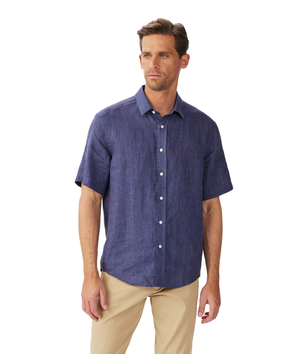 R.M.Williams Mens Newman Linen S/S Shirt (SHU10LI01) Navy