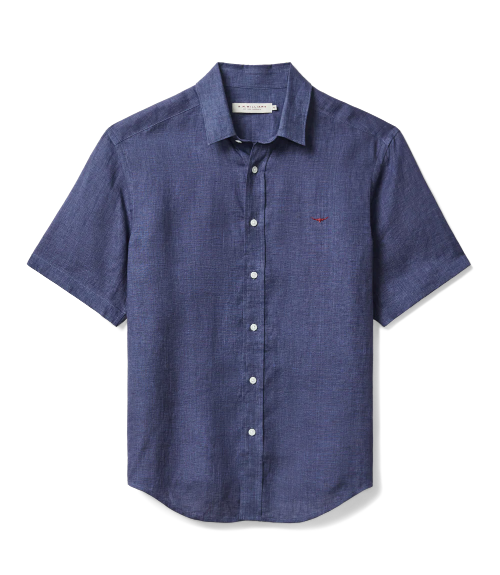 R.M.Williams Mens Newman Linen S/S Shirt (SHU10LI01) Navy - Image 4